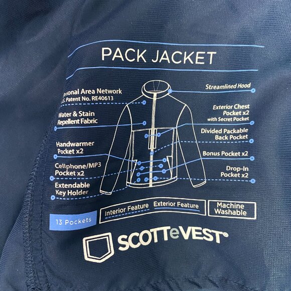 SCOTTeVEST Pack Windbreaker Jacket Men's XL Blue Travel TEC 13 Pockets Hooded - Picture 9 of 14